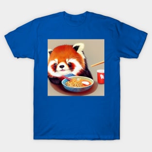 Kawaii Red Panda Eating Ramen T-Shirt